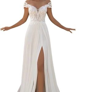 Elegant Off-Shoulder White Lace Evening Gown